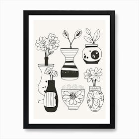 Plants Black And White Line Art Art Print