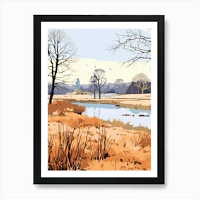 Vintage Winter Travel Illustration Richmond Park England 1 Art Print