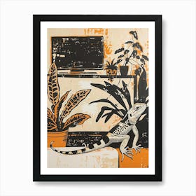 Lizard On The Sofa Illustration 1 Art Print