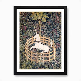 "The Unicorn Rests in a Garden," Also Called "The Unicorn in Captivity," is the Best-Known of the Unicorn Tapestries (1495-1505) Designed in Paris. Looted during the French Revolution. Rare Remastered Tapestry Art Ancient Relic High Definition Art Print