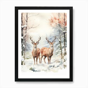 Winter Watercolour Deer 5 Art Print