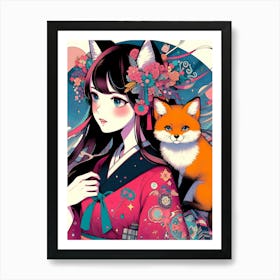 Fox And Girl Art Print