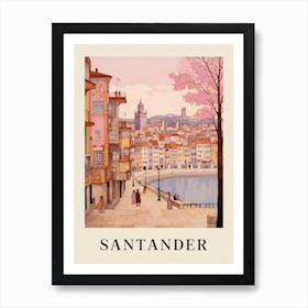 Santander Spain 6 Vintage Pink Travel Illustration Poster Art Print