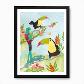 Tucans And Quetzal In Jungle Art Print