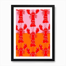 Lobster Repeat Red On Pink And Orange Art Print