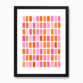 Pink And Orange Rough Sketchy Blocks Pattern Art Print