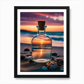 Sundown At Gran Canarias Coast Line In A Bottle At The Beach Art Print