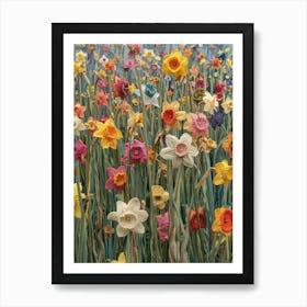 Daffodils Field Knitted In Crochet 8 Art Print