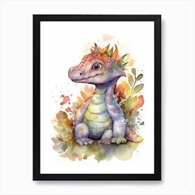 Sauroposeidon Cute Dinosaur Watercolour 2 Art Print