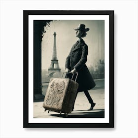 Paris - Man With Suitcase Art Print