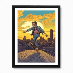 Skateboarding In Toronto, Canada Comic Style 3 Art Print