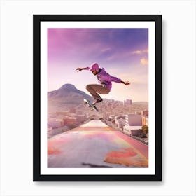 Skateboarding In Cape Town, South Africa Futuristic 4 Art Print