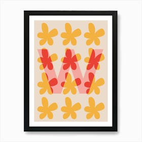 Alphabet Flower Letter W Print - Pink, Yellow, Red Art Print