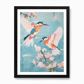 Vintage Japanese Inspired Bird Print Kingfisher 2 Art Print