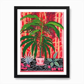 Pink And Red Plant Illustration Areca Palm 2 Art Print