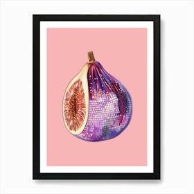 Disco Ball Fig Pink Art Disco Poster Trendy Aesthetic Art Food Kitchen Art Print