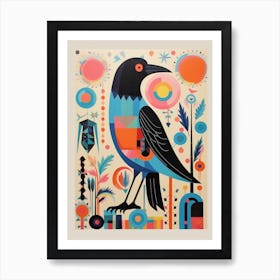 Colourful Scandi Bird Crow 1 Art Print