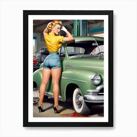 1950's Era Retro Automotive Service Station Pinup- Reimagined Art Print