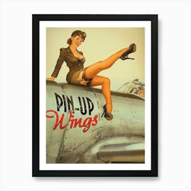 Pin Up Girl on Airplane Wings WW2 Vintage Poster Art Print