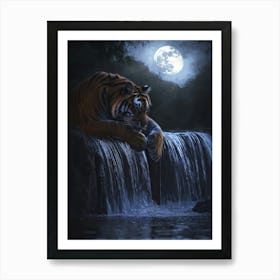 Tiger By The Waterfall. Generated AI. Art Print 1 Art Print