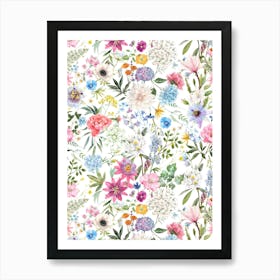 Watercolor Floral Pattern William Morris Art Print