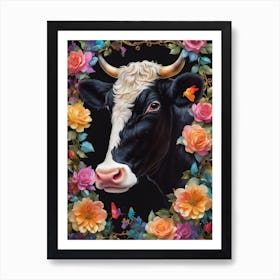 Cow With Flowers 1 Art Print