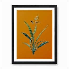 Vintage Flax Lilies Botanical on Sunset Orange n.0910 Art Print