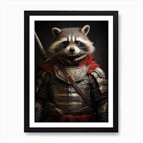 Vintage Portrait Of A Tanezumi Raccoon Dressed As A Knight 2 Art Print