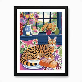 Tea Time With A Bengal Cat 3 Art Print