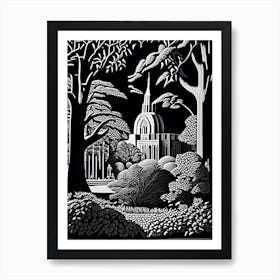 Indianapolis Museum Of Art, 1, Usa Linocut Black And White Vintage Art Print