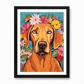 Rhodesian Ridgeback Portrait With A Flower Crown, Matisse Painting Style 1 Art Print