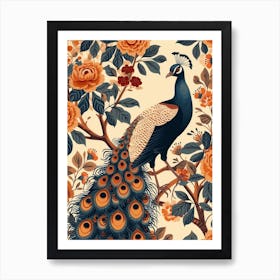 Orange Peacock Floral Wallpaper 1 Art Print