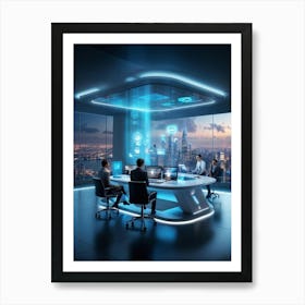 A Futuristic Tech Support Management Office Utilizing Ai And Cloud Solutions Holographic Projection (3) Art Print