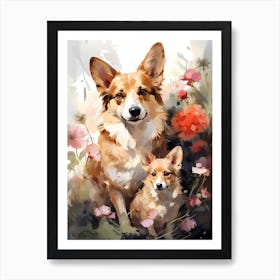 Cute Mom & Pup Corgi Painting Affiche