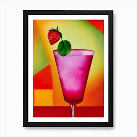 Frozen Strawberry Margarita Paul Klee Inspired Abstract Cocktail Poster Art Print
