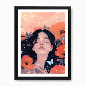 Poppies And Butterflies 2 Art Print