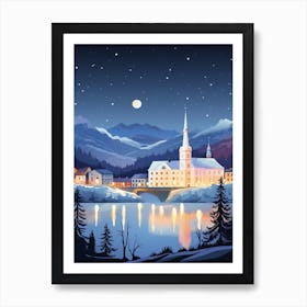 Winter Travel Night Illustration Lucerne Switzerland 1 Art Print