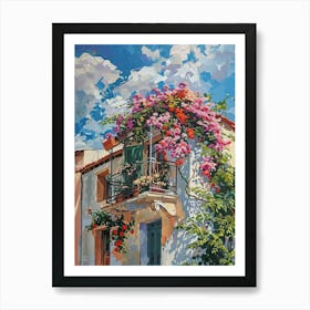 Balcony View Painting In Athens 2 Art Print