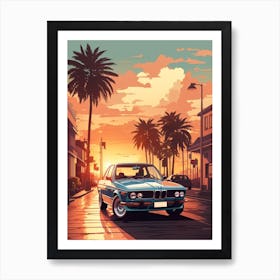 Bmw E30 Retro Car At Sunset Art Print