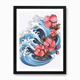 Great Wave With Petunia Flower Drawing In The Style Of Ukiyo E 2 Art Print