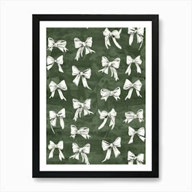Green And White Bows 3 Pattern Art Print