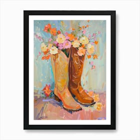 Cowboy Boots And Wildflowers Wild Roses 1 Art Print