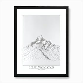 Aoraki Mount Cook New Zealand Line Drawing 2 Poster 2 Art Print