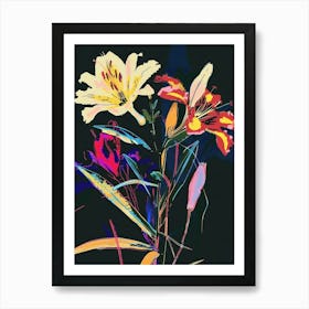 Neon Flowers On Black Bouquet 5 Art Print