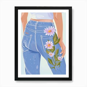 Floral Denim Blossom Art Print