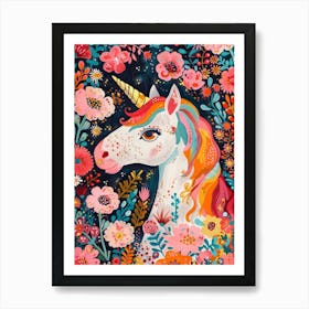 Unicorn In The Meadow Floral Portrait 1 Art Print