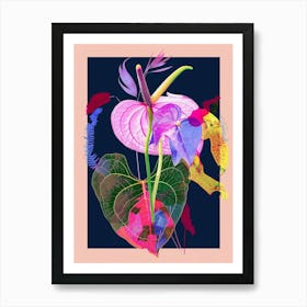 Flamingo Flower (Anthurium) 1 Neon Flower Collage Art Print