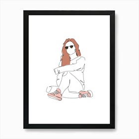 Minimalist Line Art Girl In Sunglasses Art Print