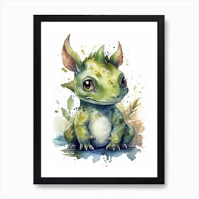 Trachodon Cute Dinosaur Watercolour 1 Art Print