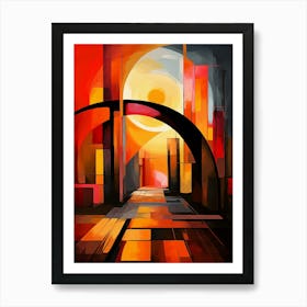 Bridge of Dreams I, Abstract Colorful Painting in Red, Yellow and Black Cubism Picasso Style Art Print